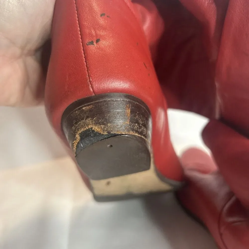 VTG Mister Shoes Red Leather Mid Calf Riding Boot Womens Size 7 M